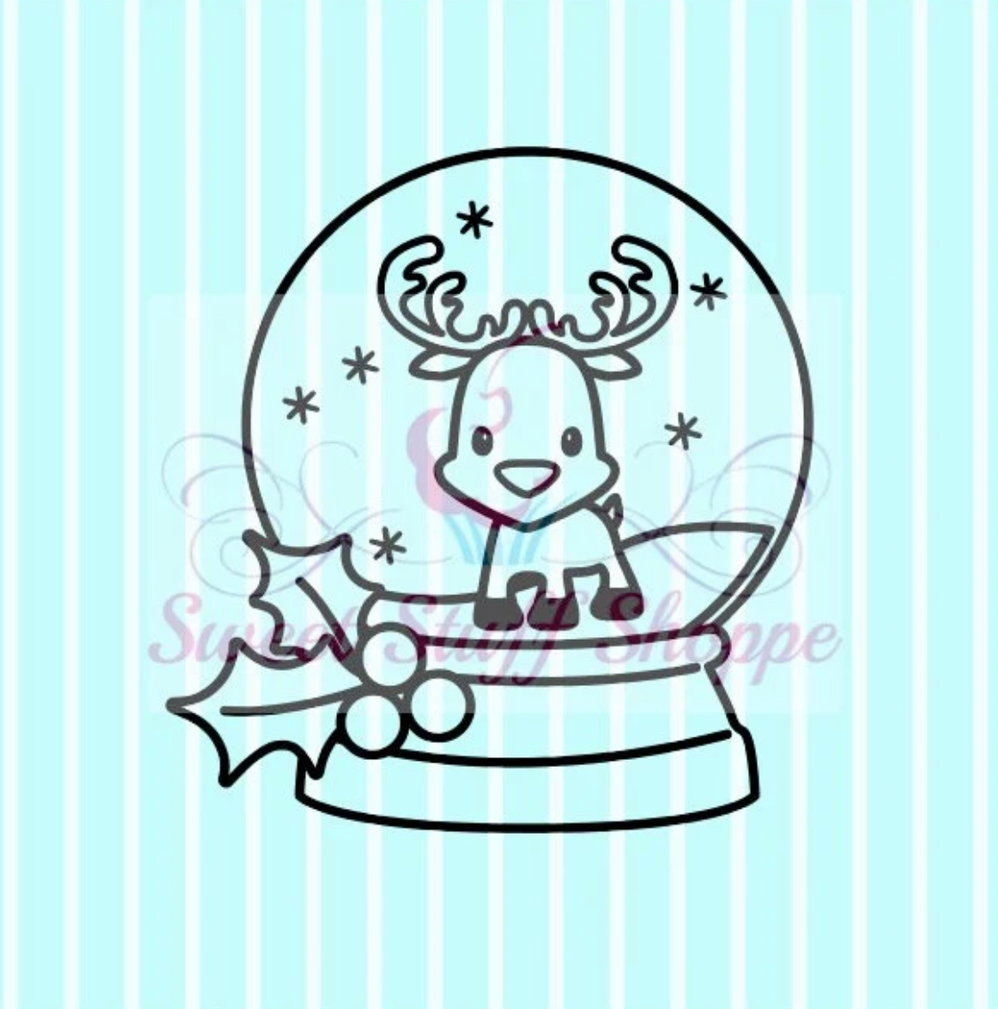 REINDEER SNOW Globe PYO Silk Screen, Cookie Silk Screen, Silk Screen Cookie Stencil, Mesh Stencil, Cookie Stencil