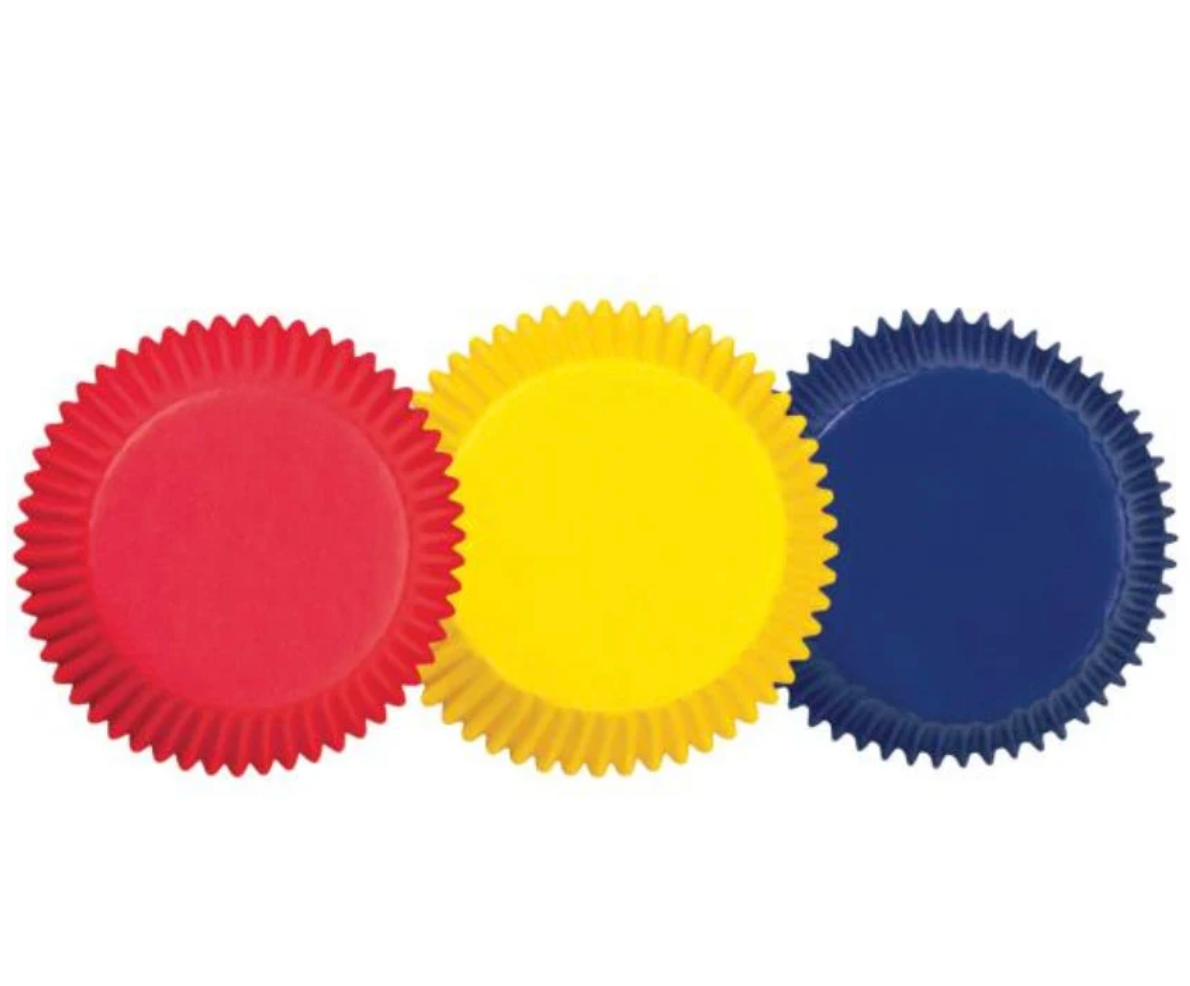 WILTON PRIMARY CUPCAKE Liners, Standard Liners, Red, Yellow, Blue, 75 Liners