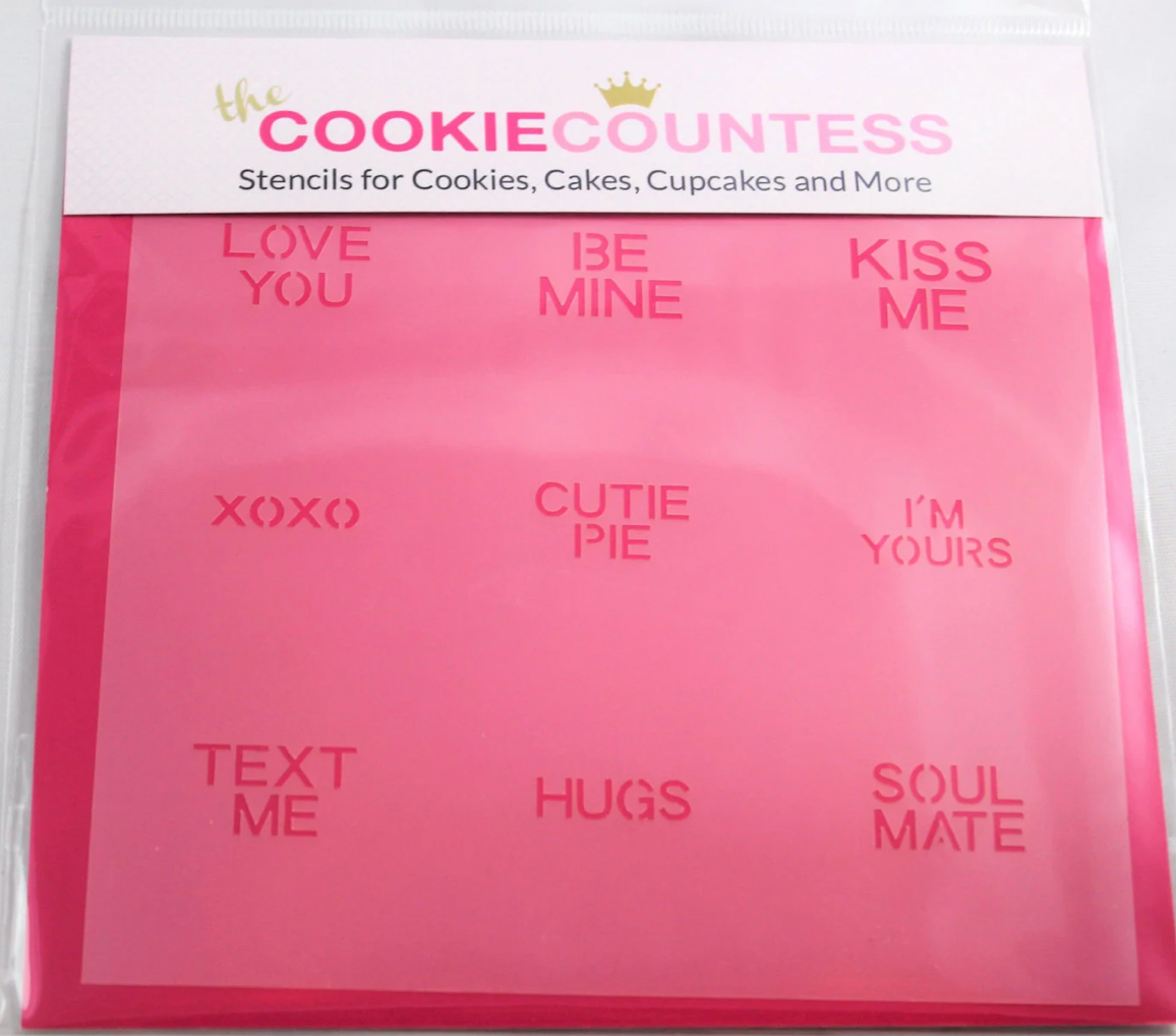 CONVERSATION HEARTS STENCIL, Cookie Countess, Cookie Stencil/Cupcake Stencil