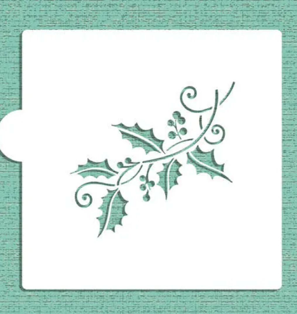 HOLLY SPRAY Cookie Stencil "Designer Stencils" 5" x 5"