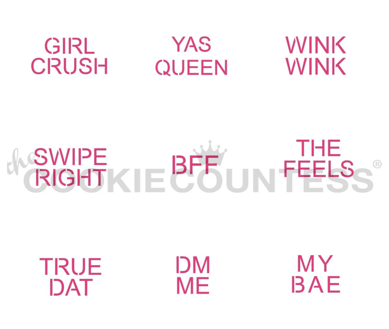 MODERN CONVERSATION HEARTS, Mini, Cookie Countess, Cookie Stencil/Cupcake Stencil