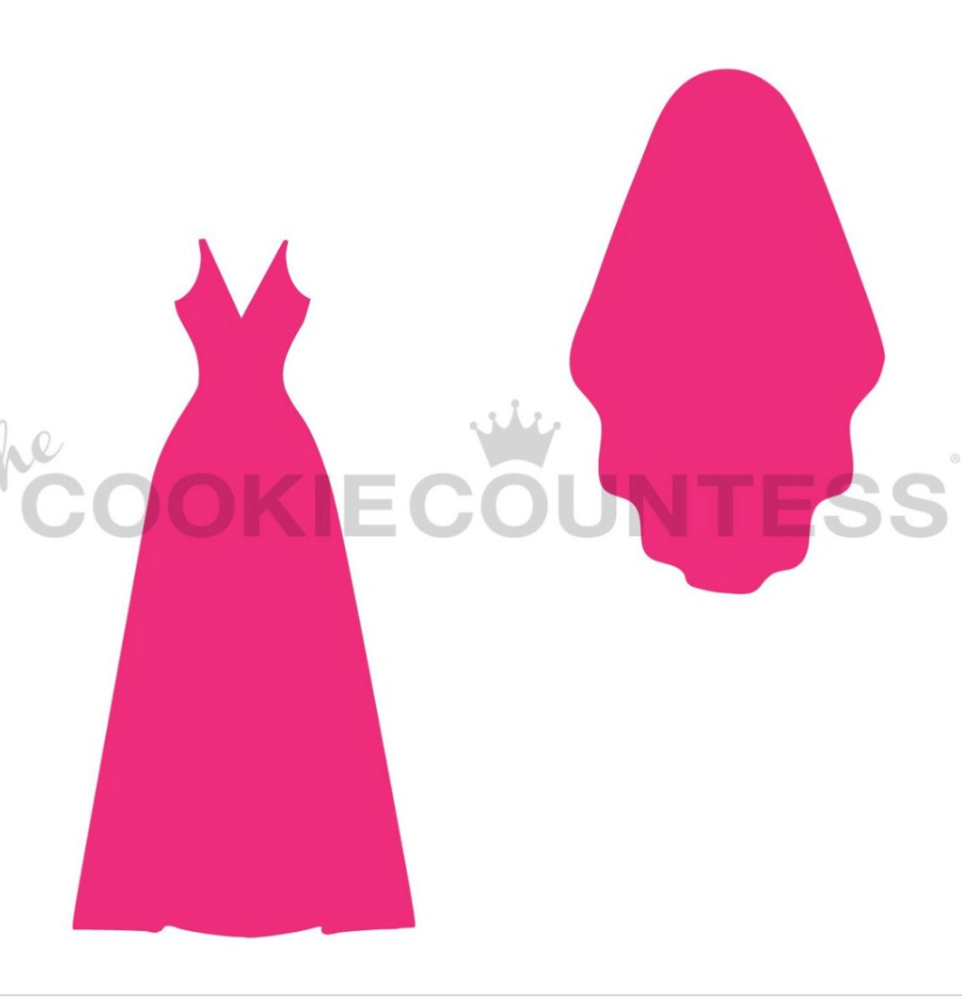 WEDDING DRESS MAKER, 3 Piece Set, Cookie Countess, Cookie Stencil/Cupcake Stencil