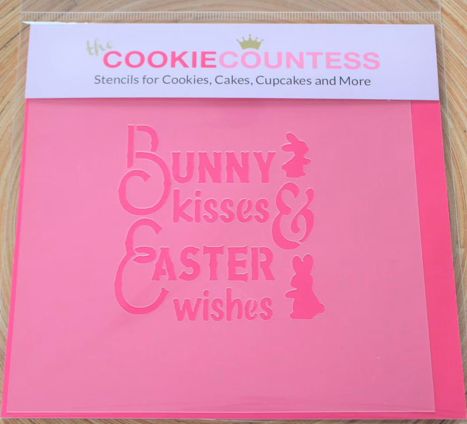 BUNNY Kisses EASTER Wishes Stencil, Cookie Countess, Cookie Stencil/Cupcake Stencil