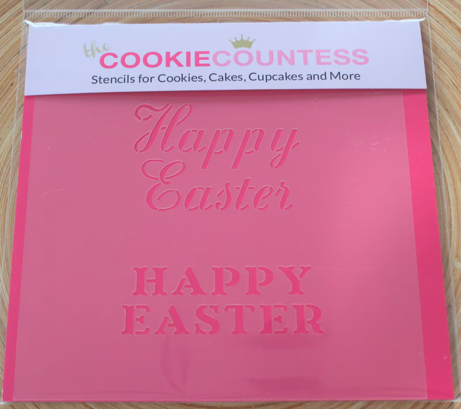 HAPPY EASTER STENCIL, Cookie Countess, Cookie Stencil/Cupcake Stencil