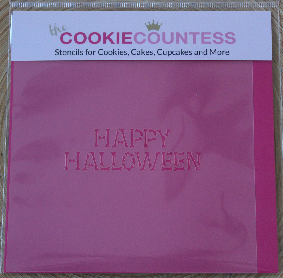 HAPPY HALLOWEEN Stencil, Cookie Countess, Cookie Stencil/Cupcake Stencil