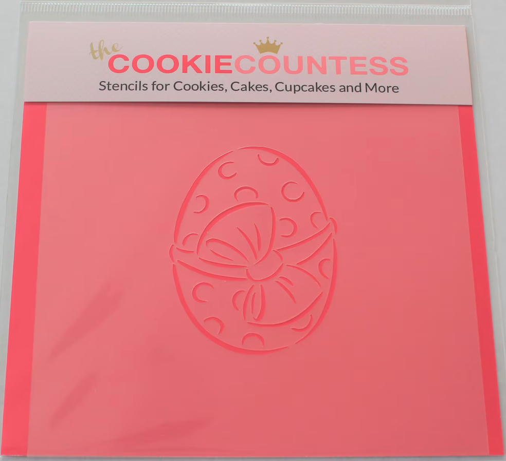 EGG W/BOW PYO (Paint Your Own) Cookie Countess, Cookie Stencil/Cupcake Stencil