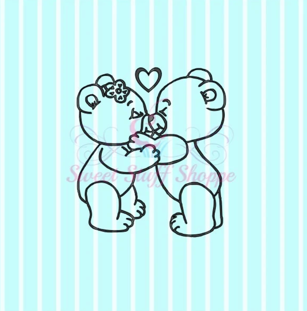 KISSING BEARS PYO, Silk Screen, Cookie Silk Screen, Silk Screen Cookie Stencil, Mesh Stencil, Cookie Stencil, Custom Silk Screen