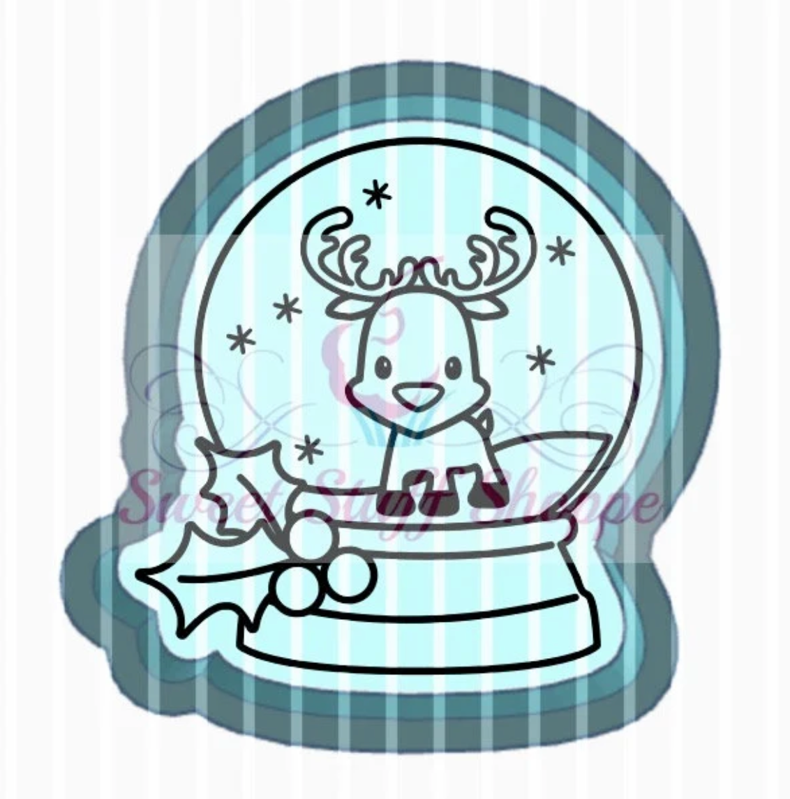 REINDEER SNOW Globe PYO Silk Screen,  Cookie Silk Screen, Silk Screen Cookie Stencil, Mesh Stencil, Cookie Stencil