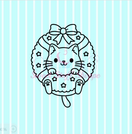 CUTE CHRISTMAS Kitty PYO Silk Screen, Cookie Silk Screen, Silk Screen Cookie Stencil, Mesh Stencil, Cookie Stencil, Silk Screen
