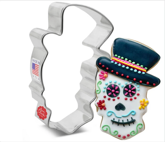 SUGAR SKULL W/TOPHAT Cookie Cutter,  Ann Clark Cookie Cutter, Ann Clark Collection
