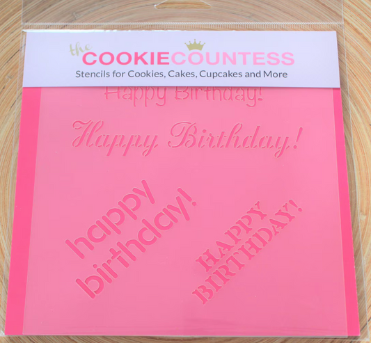 HAPPY BIRTHDAY Stencil, Cookie Countess, Cookie Stencil/Cupcake Stencil