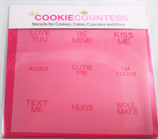 CONVERSATION HEARTS STENCIL, Cookie Countess, Cookie Stencil/Cupcake Stencil