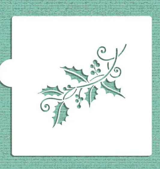 HOLLY SPRAY Cookie Stencil "Designer Stencils" 5" x 5"