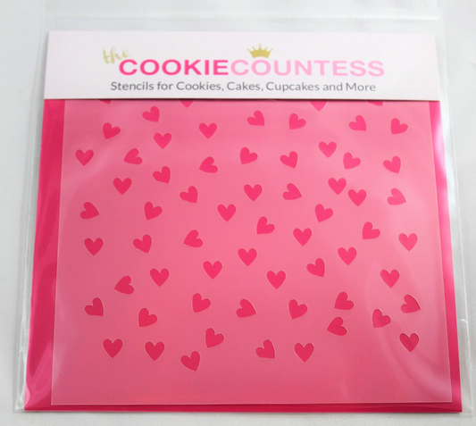 SCATTERED HEARTS STENCIL, Cookie Countess, Cookie Stencil/Cupcake Stencil