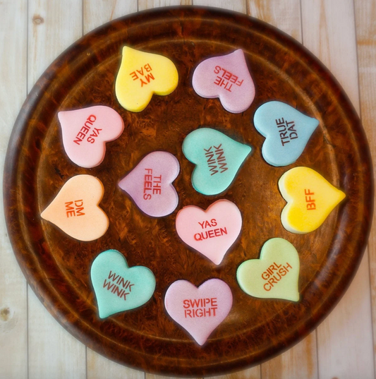 MODERN CONVERSATION HEARTS Stencil Set, Cookie Countess, Cookie Stencil/Cupcake Stencil