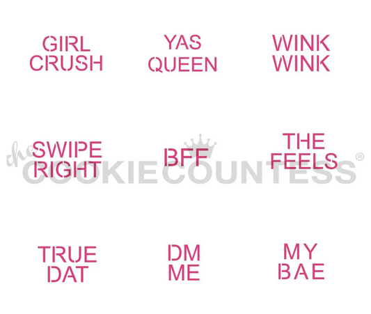MODERN CONVERSATION HEARTS, Mini, Cookie Countess, Cookie Stencil/Cupcake Stencil
