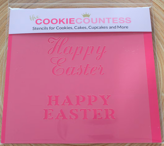 HAPPY EASTER STENCIL, Cookie Countess, Cookie Stencil/Cupcake Stencil
