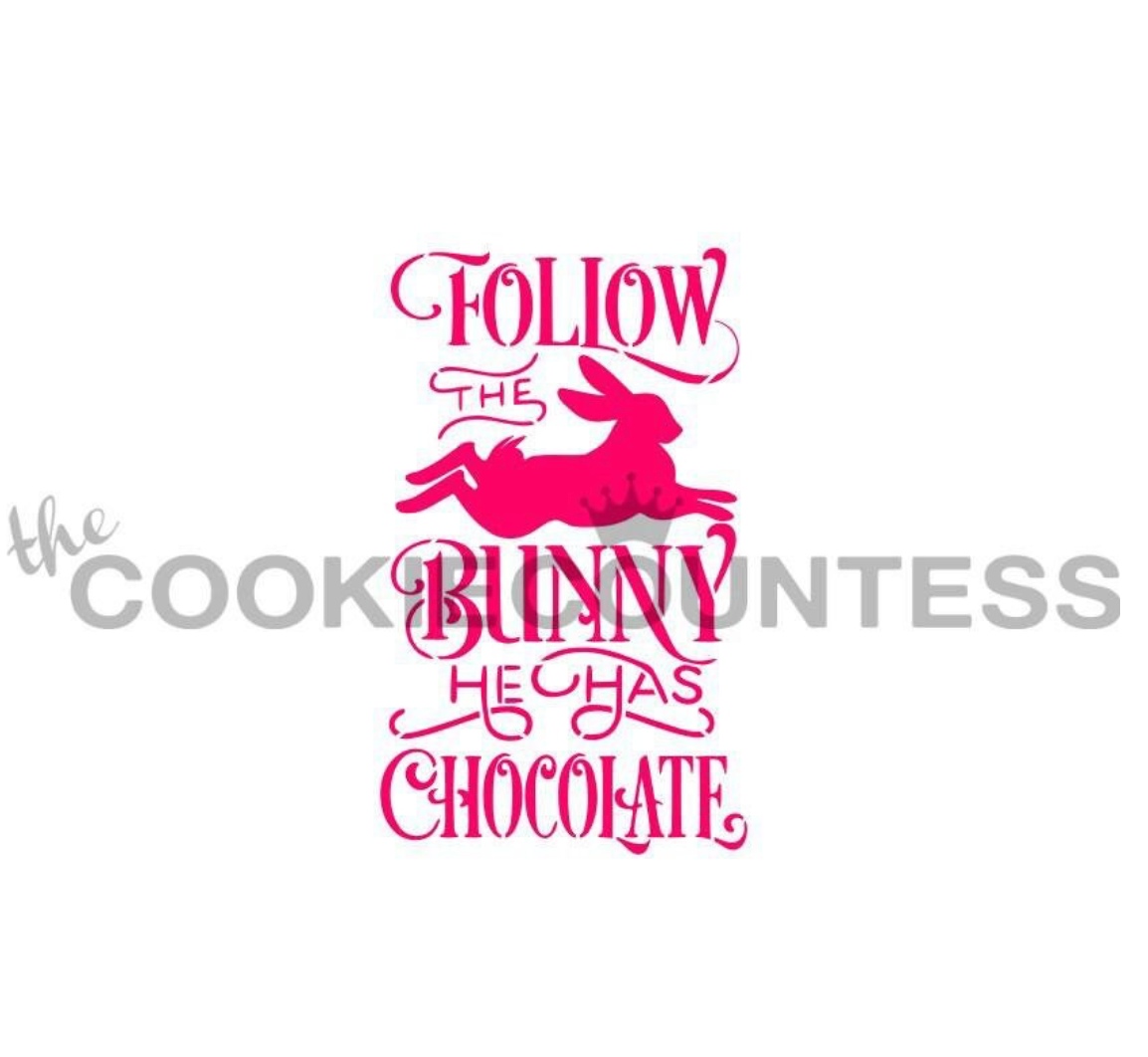 FOLLOW THAT BUNNY Stencil, Cookie Countess, Cookie Stencil/Cupcake Stencil