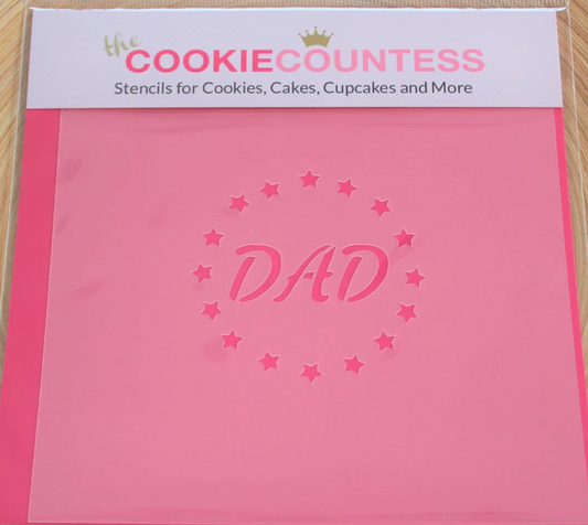 DAD WITH BORDER Stencil, Cookie Countess, Cookie Stencil/Cupcake Stencil