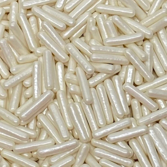 PEARLIZED IVORY RODS Sprinkles, White Sprinkles, 2 or 4 Ounces, Thick Sprinkles