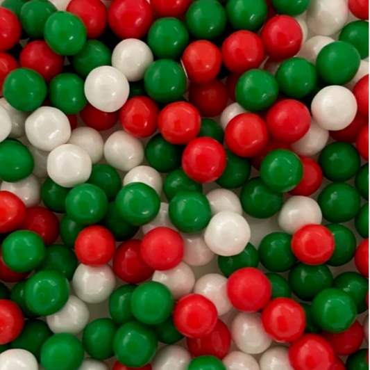RED, GREEN, & WHITE Sugar Pearls  "Cake/Cupcake/Cookie Decorations", 7MM, 2 Ounce or 4 Ounce