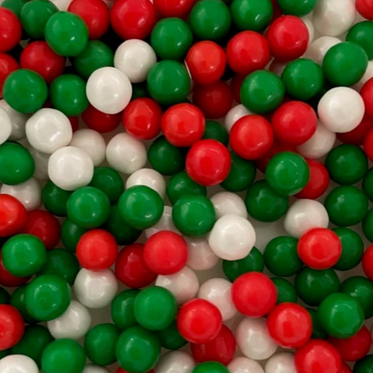 RED, GREEN, & WHITE Sugar Pearls  "Cake/Cupcake/Cookie Decorations", 7MM, 2 Ounce or 4 Ounce