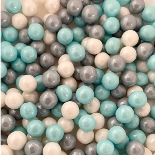 WHITE, GRAY, & BLUE Sugar Pearls, 7mm Beads, 2 or 4 Ounces