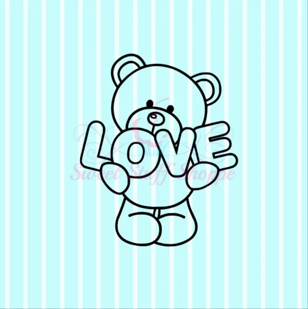 VALENTINE LOVE BEAR PYO, Matching Cutter Available, Silk Screen, Cookie Silk Screen, Silk Screen Cookie Stencil, Mesh, Cookie Stencil