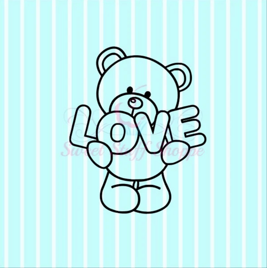 VALENTINE LOVE BEAR PYO, Matching Cutter Available, Silk Screen, Cookie Silk Screen, Silk Screen Cookie Stencil, Mesh, Cookie Stencil